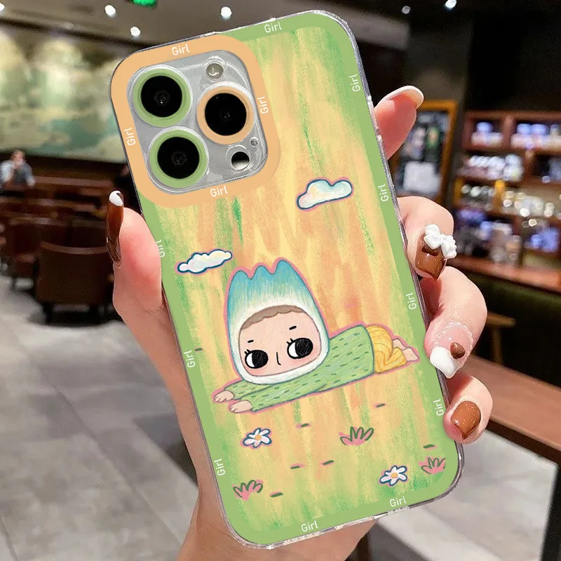 Funda de teléfono Kawaii divertida chica para Xiaomi Redmi Note 13 12 12C 11 10 10C 13C 10s 9 9s 9A 9T 9C 8 7 Pro Max 4G 5G cubierta transparente - imagen 4