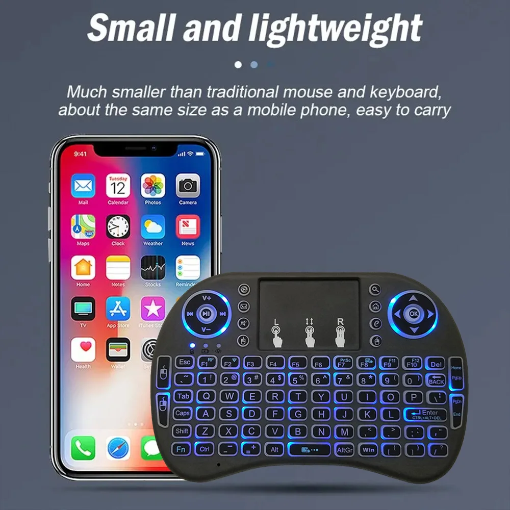 MRSVI i8 2.4G Air Mouse remoto con teclado táctil Mini teclado inalámbrico retroiluminado para PC Android TV Box, PC - imagen 2