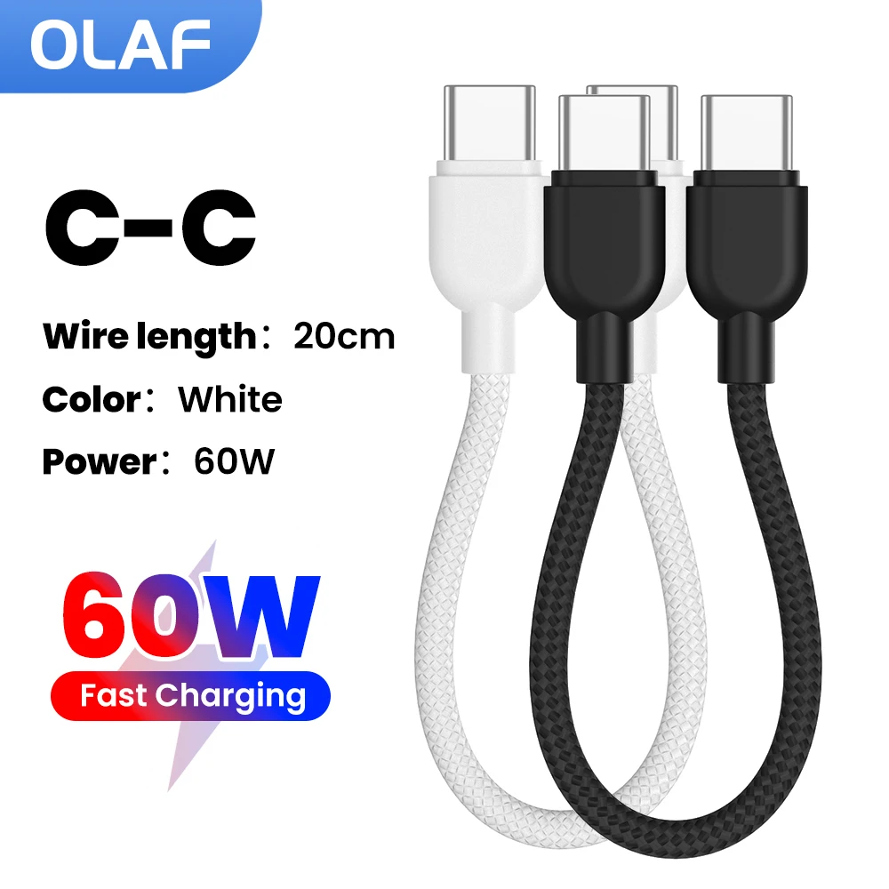 Cable USB C corto de 20CM, Cable de carga rápida de 60W tipo C a tipo C, Cable portátil para banco de energía para iphone 15 16 Samsung Huawei Xiaomi - imagen 2