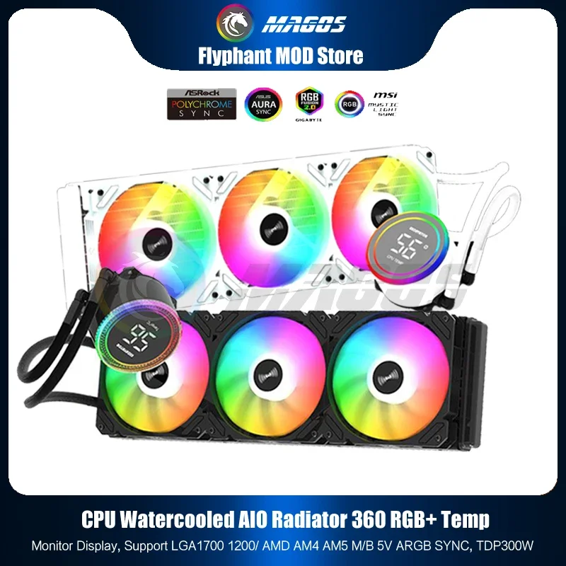 AIO-enfriador de CPU con Monitor de pantalla, ventilador RGB, disipador de calor líquido, radiador 360/1700/115X/1200/2011/AM5/AM4/AM3 AMD, 2066 +