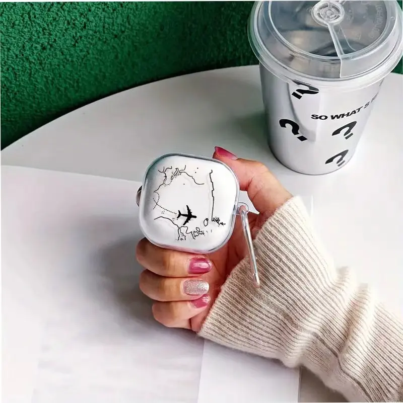 Bonita funda anticaída para auriculares con diseño de avión para Samsung Galaxy Buds 2/Pro/Live/FE con funda protectora para llavero - imagen 5