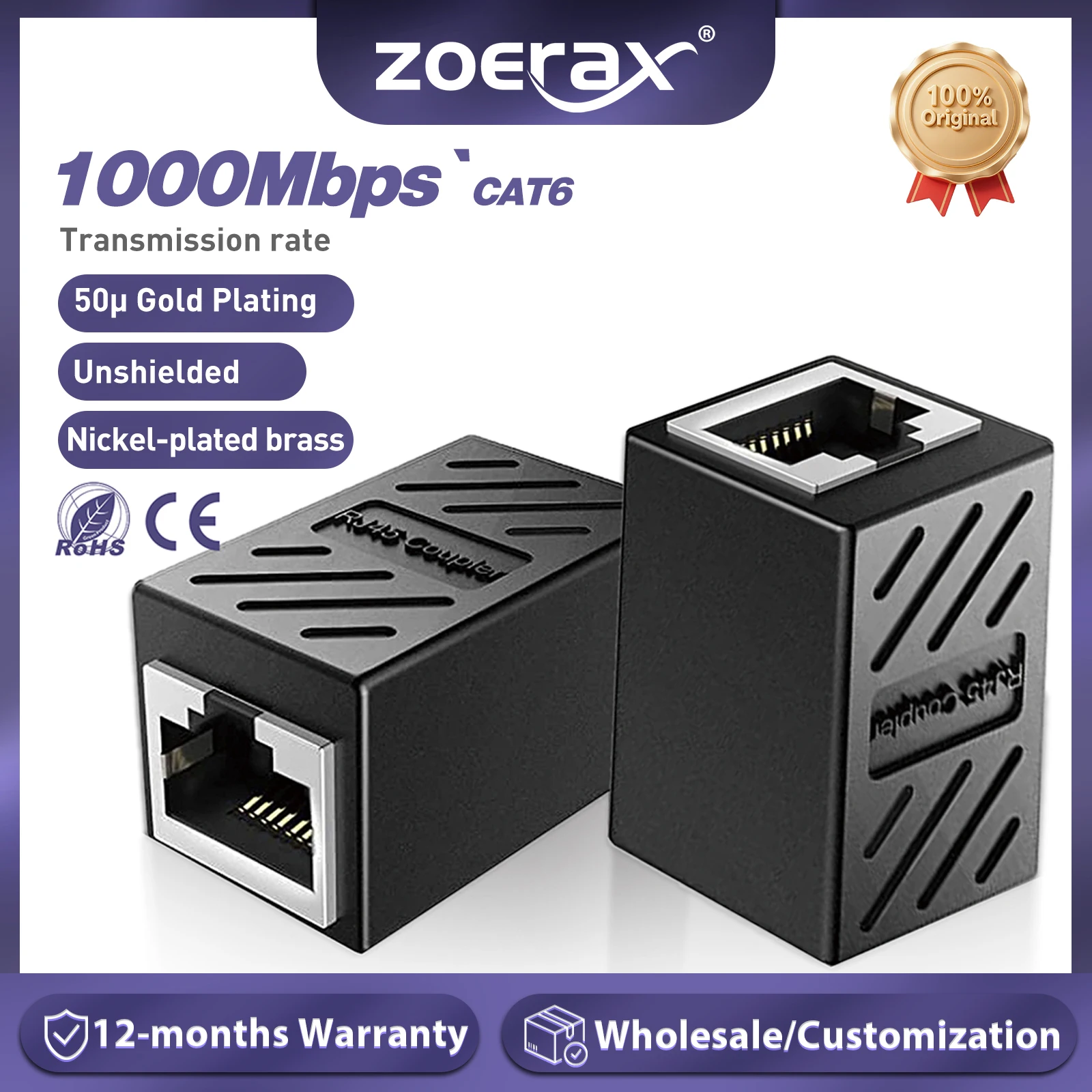ZoeRax 1/5/10/30 Uds Gigabit RJ45 acoplador Keystone de red extensor Ethernet Cat6 Cat5e Cat5 adaptador de Cable Ethernet conector LAN