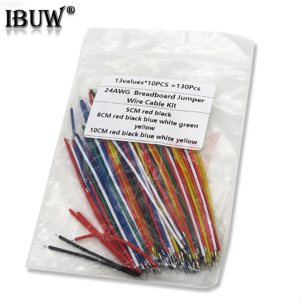 130 Uds 24AWG Kit de Cable de puente de placa de pruebas Cable de soldadura PCB estañado Cable electrónico de PVC Flexible 5cm 8cm 10cm 6 colores