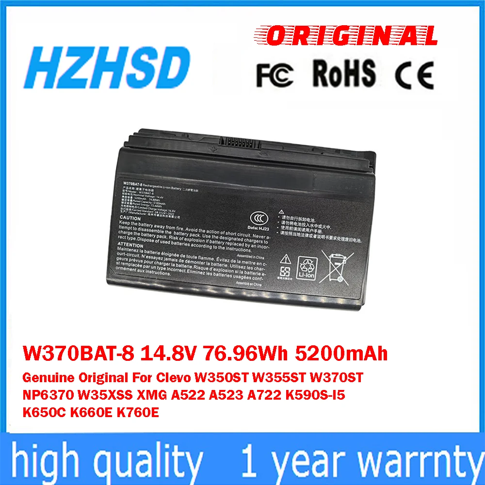 W370BAT-8 14,8 V 76,96Wh 5200mAh Original y genuino para Clevo W350ST W355ST W370ST NP6370 W35XSS XMG A522 A523 A722 K590S-I5 K650C