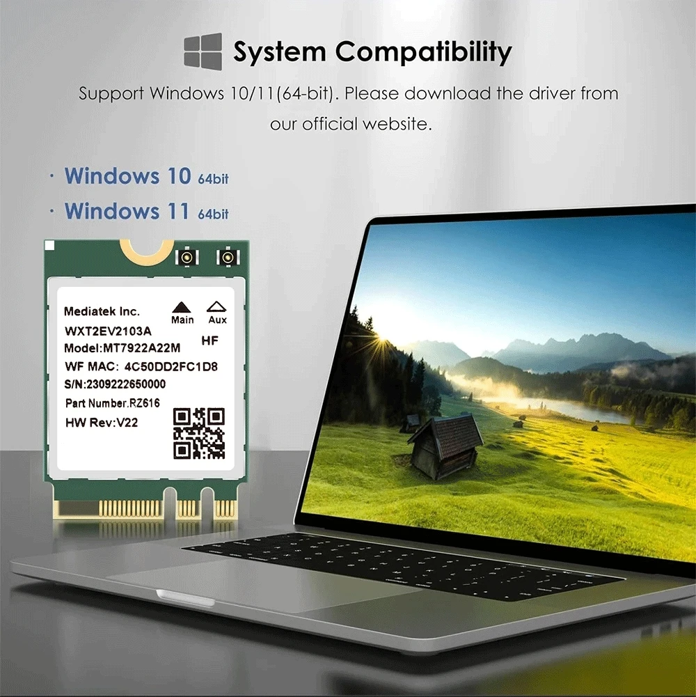 Tarjeta inalámbrica WiFi6E MT7922 M.2 5374Mbps Bluetooth 5,2 Tri Band 2,4G/5G/6Ghz adaptador de red 802.11AX Windows 10/11 - imagen 5