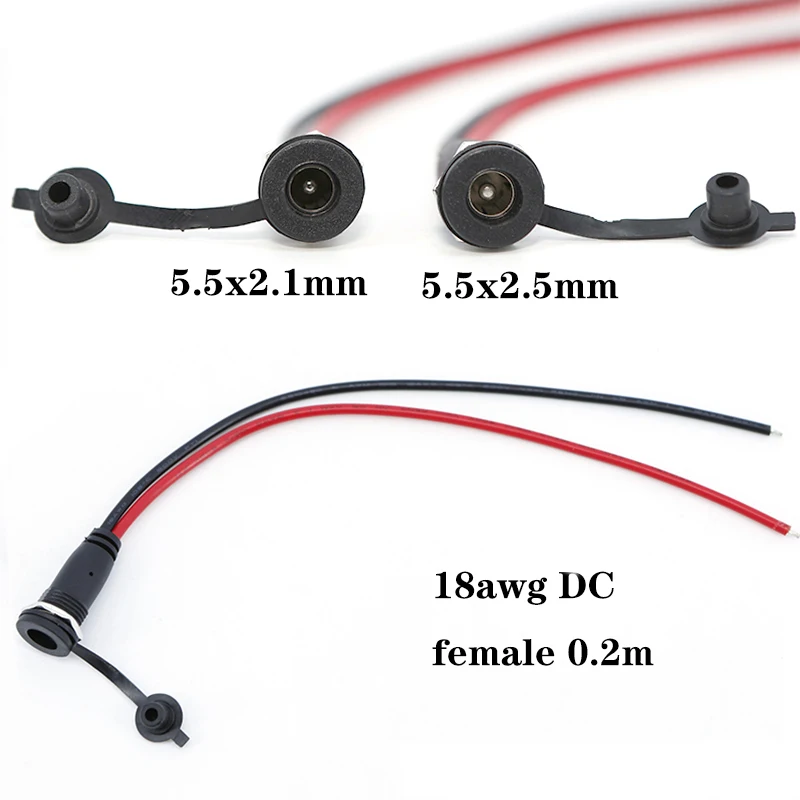 Cable de 20cm, 18awg, 2 pines, 5,5x2,1mm, 5,5x2,5mm, batería CC hembra, cable de alimentación, conector extensible con conector jack de cubierta - imagen 2