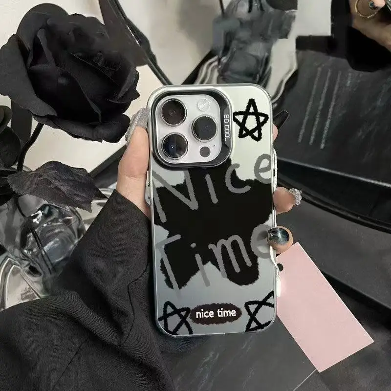 Funda de teléfono con diseño de estrellas en inglés negro para iPhone 17 16 15 14 Plus 13 12 11 16E Pro Max 17 Air X XR XS cubierta dura de parachoques mate - imagen 5