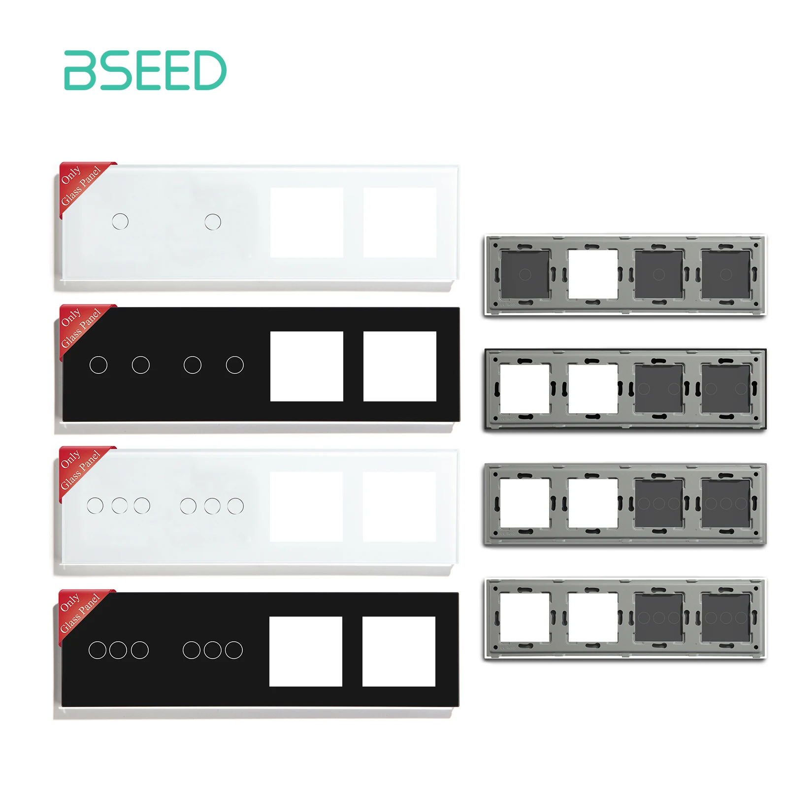 BSEED 1/2/3Gang Plus Panel de cristal con Interruptor táctil de doble marco con marco de Metal pieza DIY solo marco de vidrio de 299mm