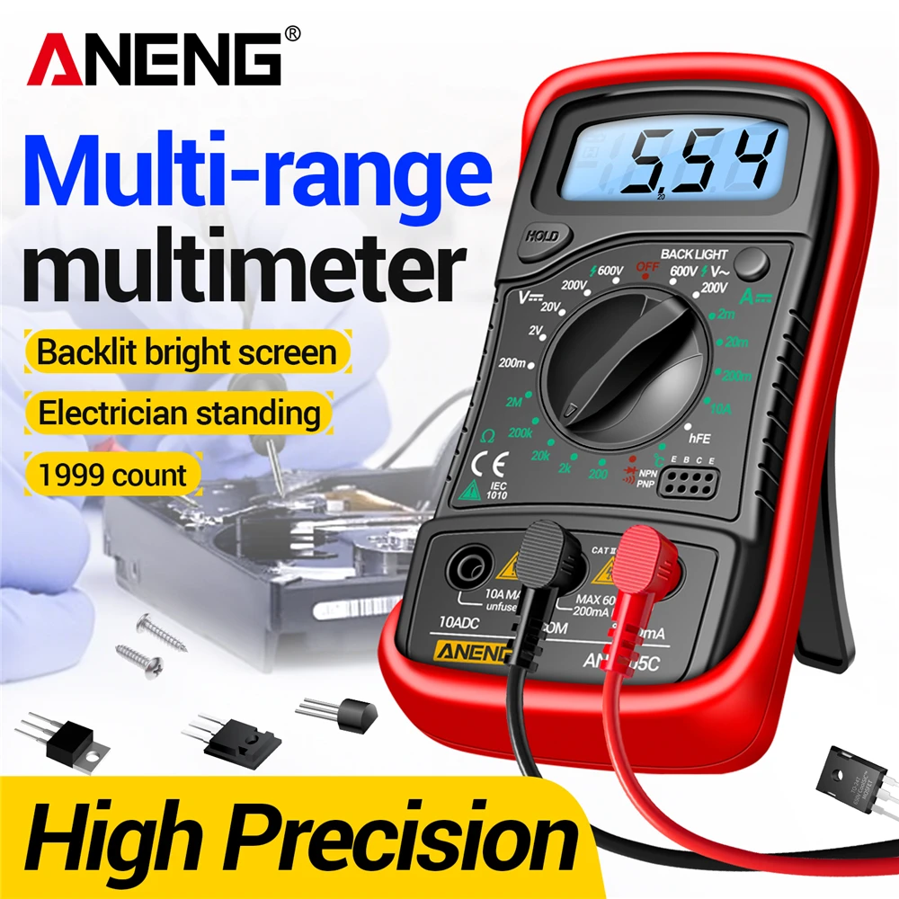 ANENG AN8205C probador de circuito eléctrico de coche multímetro AC/DC amperímetro voltios Ohm multímetro probador medidor herramientas de prueba de triodo hFE