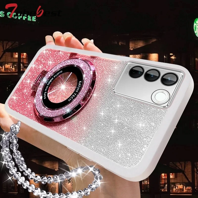 Funda con soporte para teléfono Magsafe con pulsera de cristal brillante para Samsung Galaxy A13 A23 A33 A53 A73 A12 A22 A32 A52 A52S A72 4G 5G - imagen 5