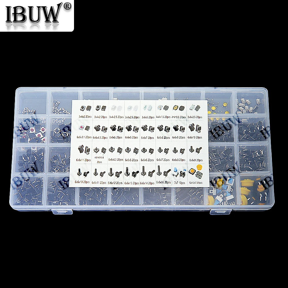 620 Uds. Interruptor de botón táctil de 32 valores SMD Micro interruptor táctil momentáneo Kit surtido para Control remoto de coche con caja
