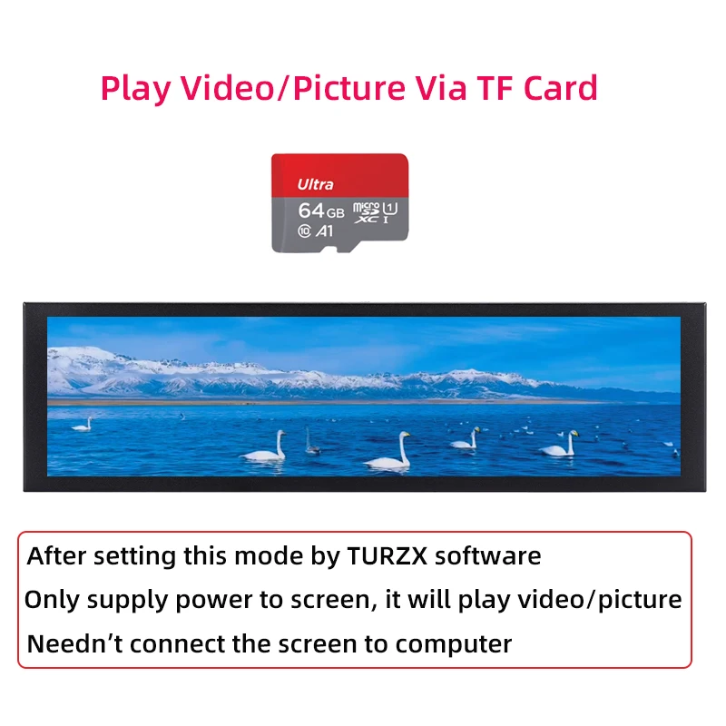 TURZX pantalla inteligente de 8,8 pulgadas pantalla secundaria USB tipo C escritorio reproducción extendida tarjeta TF 1920*480 IPS LCD CPU RAM GPU FPS Monitor - imagen 4