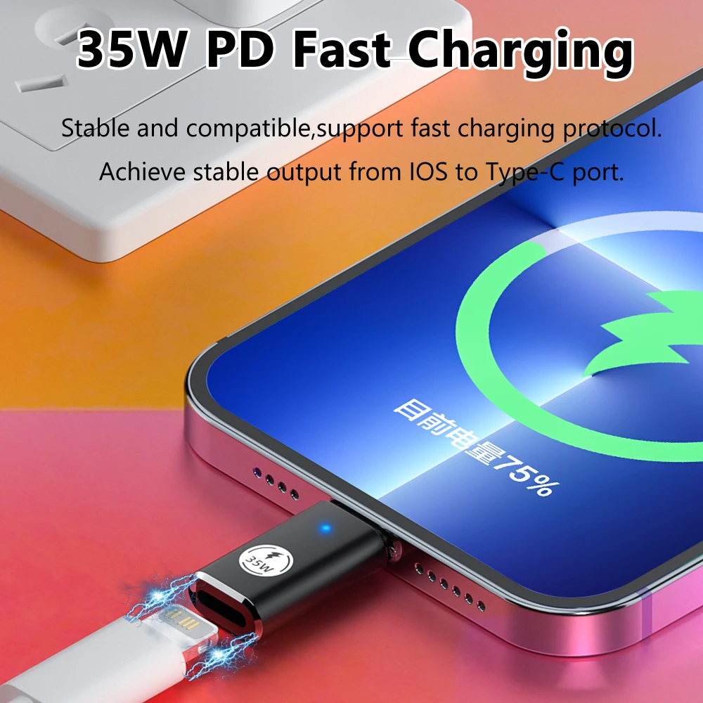 Adaptador tipo C a iOS de 35W con convertidor de carga rápida LED USB-C para iPhone15 14 13 12 IOS hembra a conector tipo C macho - imagen 4