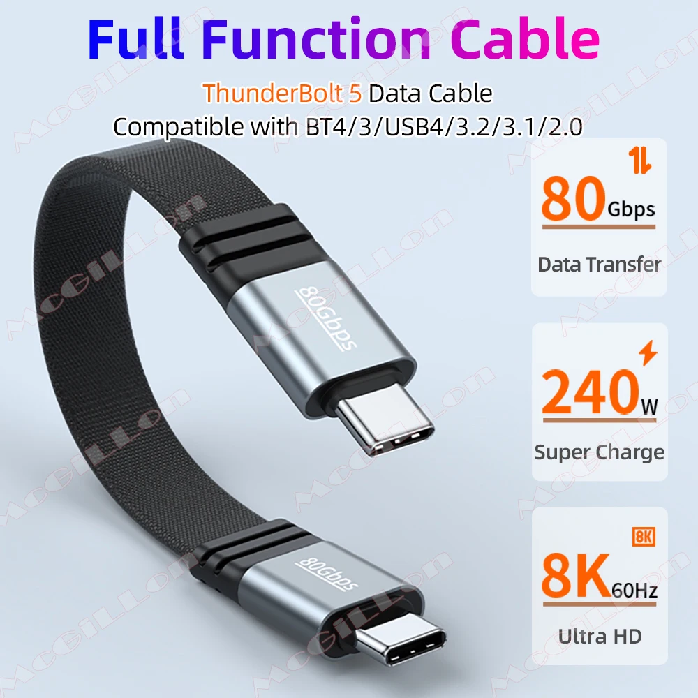 Cable de carga rápida PD240W tipo C a tipo C Cable de vídeo Thunderbolt 5 8k @ 60Hz Cable de datos de 80Gbps adecuado para iPhone 17 Samsung - imagen 2