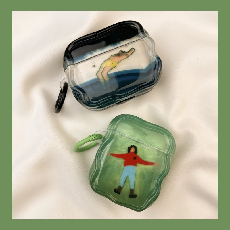 Funda para auriculares creativa con pintura al óleo plana tumbada para césped para Airpod 1/2/3/4 generación auriculares inalámbricos Bluetooth funda blanda - imagen 2