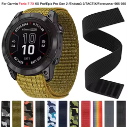 Correa de nailon con gancho para reloj Garmin Fenix 7 7X Pro E 8 47mm 51mm/Enduro 3 2/Epix pulsera de liberación rápida 26mm 22mm Correa deportiva
