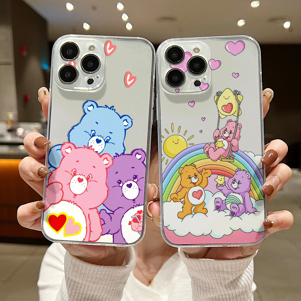 Funda de teléfono con dibujos animados para Cares Bears iPhone 16 15 14 13 12 11 Mini Pro Max X XR XSMax 7 8 Plus SE20 cubierta transparente