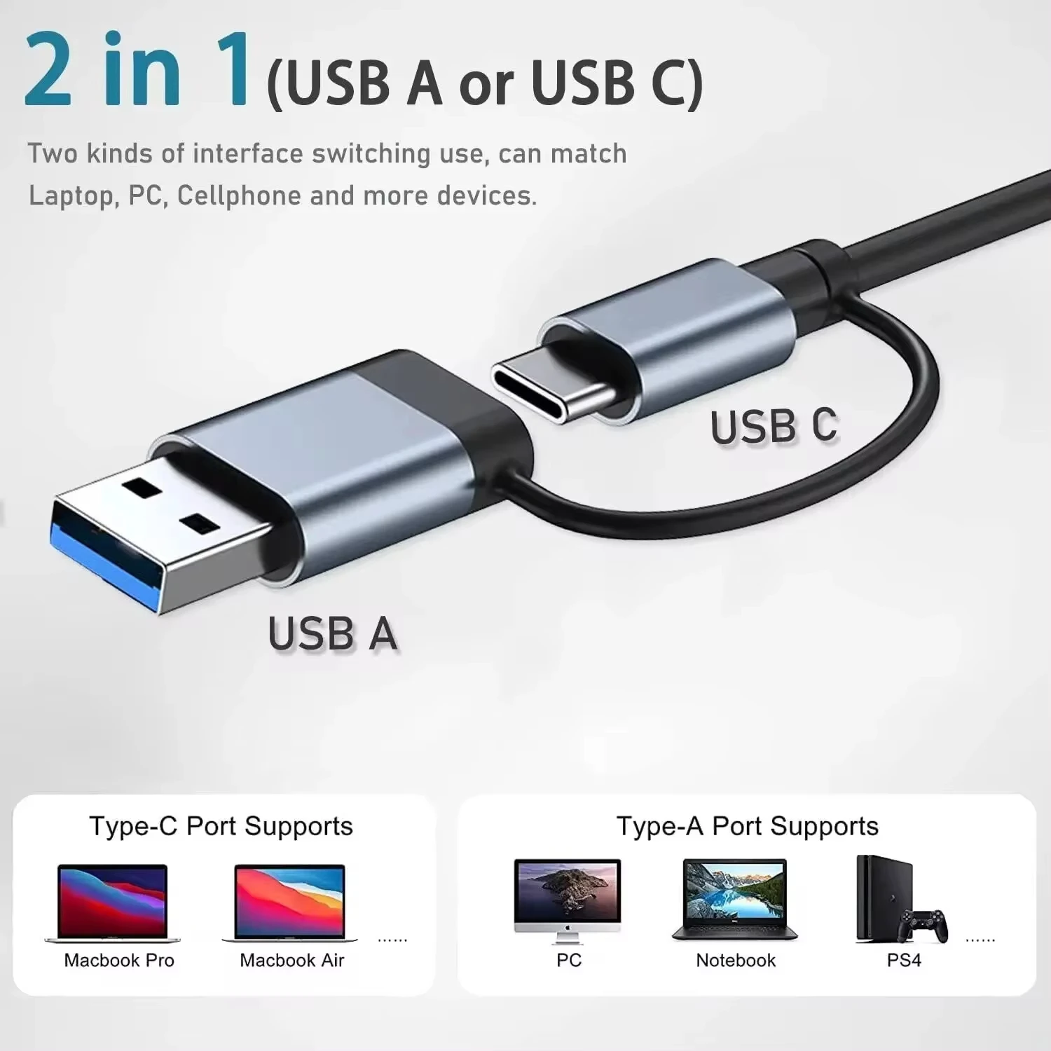 Coolcirc-Hub USB 5 en 2 tipo C, ranura para tarjeta SD/TF de doble tarjeta, USB 3,0/2,0, compatible con salida de audio, conexión de teclado y ratón - imagen 4