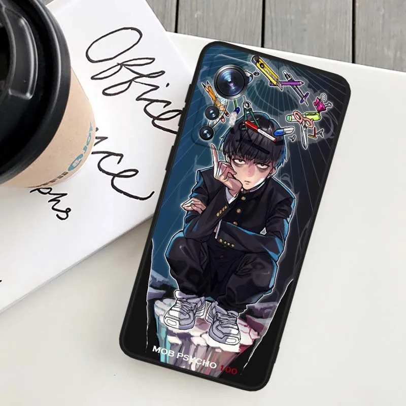 Funda de Anime Mob Psycho 100 para Xiaomi Mi 17 15 14 14T 13 12 11 13T 12T 11T 12X Lite Ultra Pro Max 5G funda de teléfono negra - imagen 5