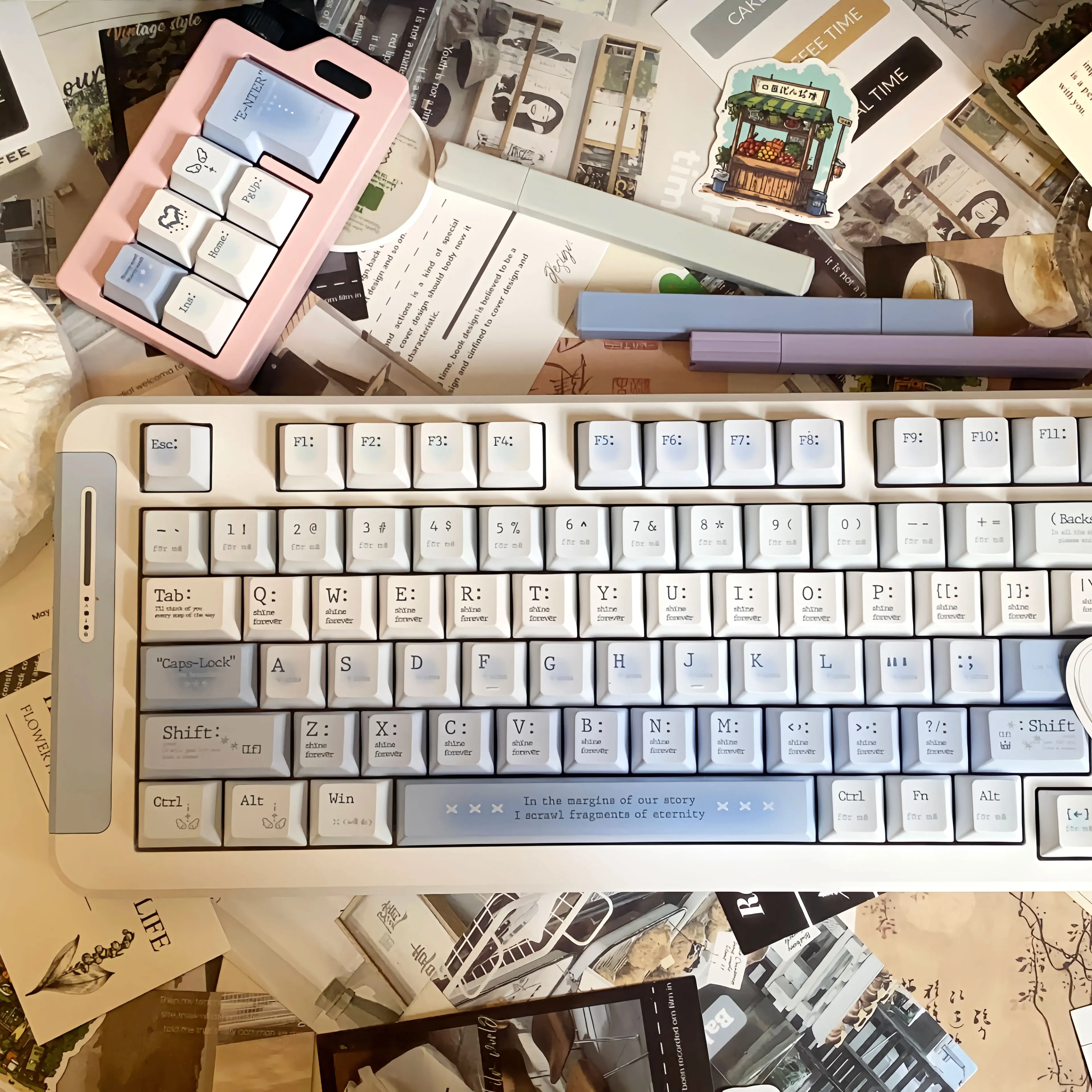 Teclas con tema romántico ligeramente borracho, sublimación térmica PBT, tapa de teclado mecánico rosa y azul, teclas de pareja con perfil Cherry/QX3 - imagen 5
