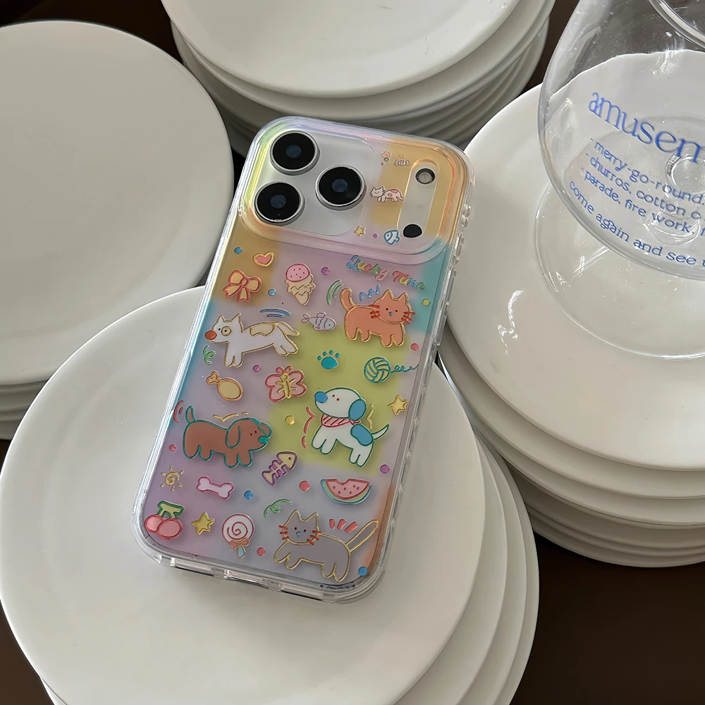 Funda de teléfono con purpurina láser de dibujos animados con diseño de rejilla verde de animales bonitos para iPhone 13 14 16 15 17 Pro 17ProMax cubierta transparente a prueba de golpes - imagen 3