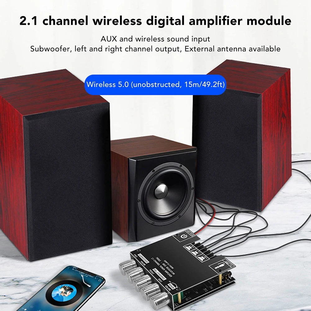 Módulo amplificador de potencia de Audio Compatible con Bluetooth, 2,1 canales, 50Wx2 + 100W, placa amplificadora para altavoces DIY, cine en casa - imagen 2
