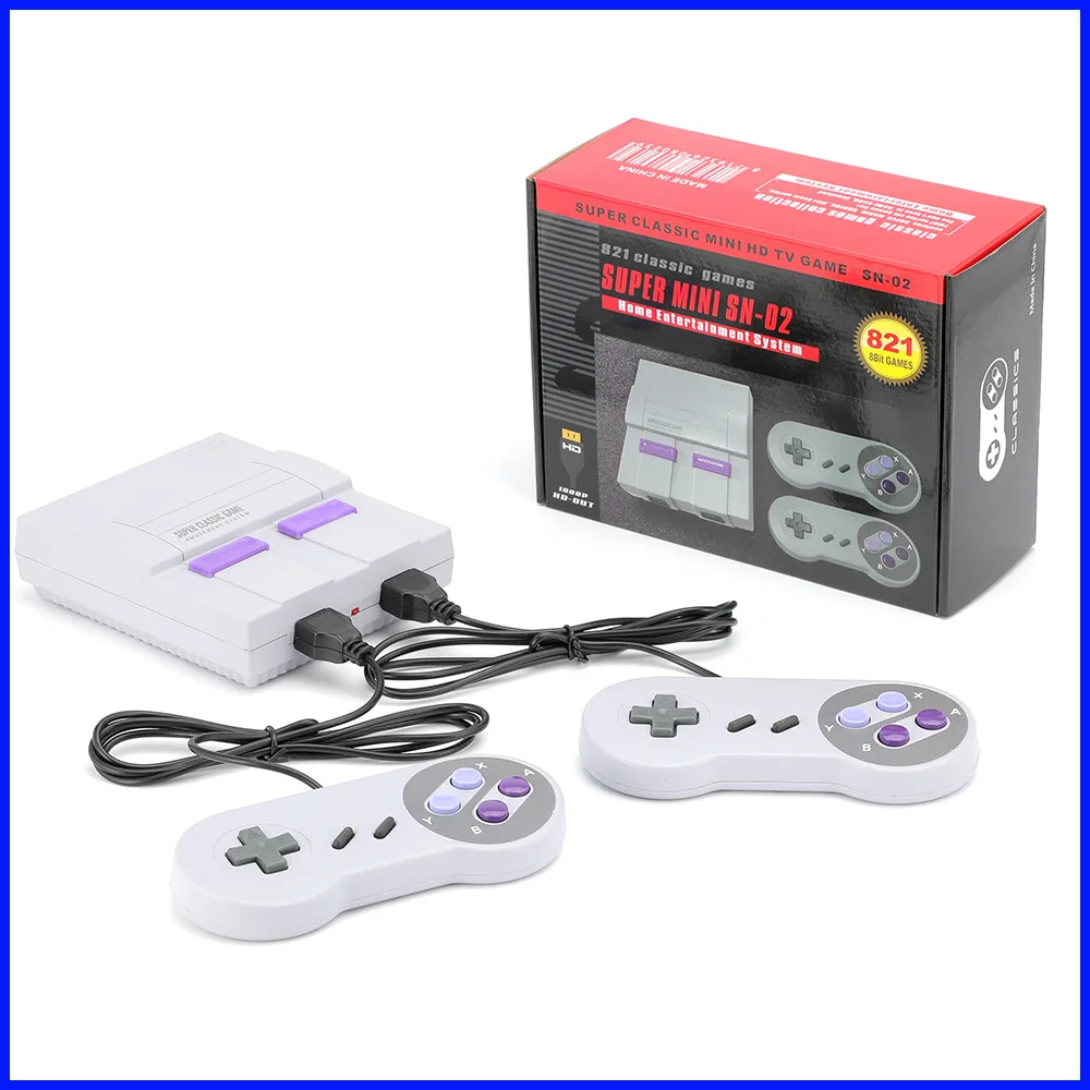 Salida Super HD 2023 para reproductor de videojuegos portátil clásico Retro SNES TV Mini consola de juegos integrada 821 juegos con mando Dual - imagen 2