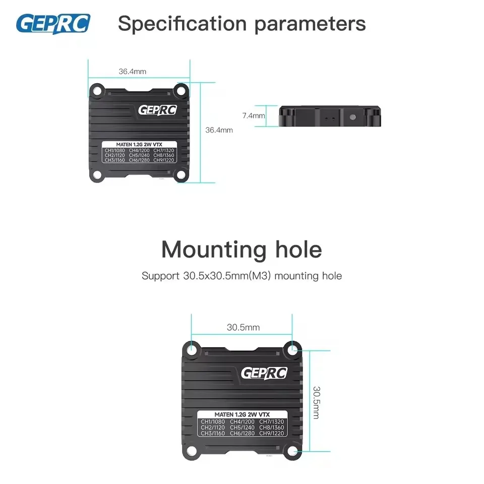 GEPRC MATEN 1,2G 2W VTX 25mW/2000mW VTX módulo transmisor 1080 Mhz -1360 Mhz para FPV piezas de carreras de largo alcance RC - imagen 4