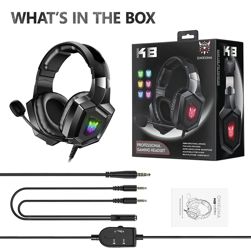 ONIKUMA Auriculares estéreo con cable para juegos con luces LED de micrófono para videojuegos - imagen 5