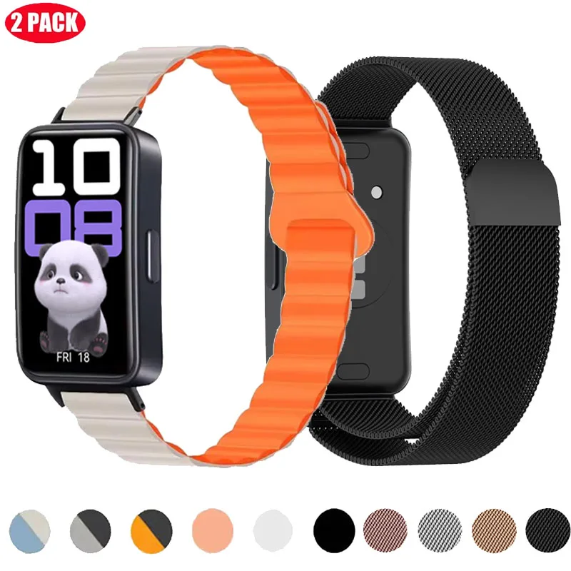 Correa de silicona magnética de Metal milanés para Huawei Band 10 9, Correa de reloj de acero inoxidable para Huawei Band 8, Correa de repuesto, 2 uds.