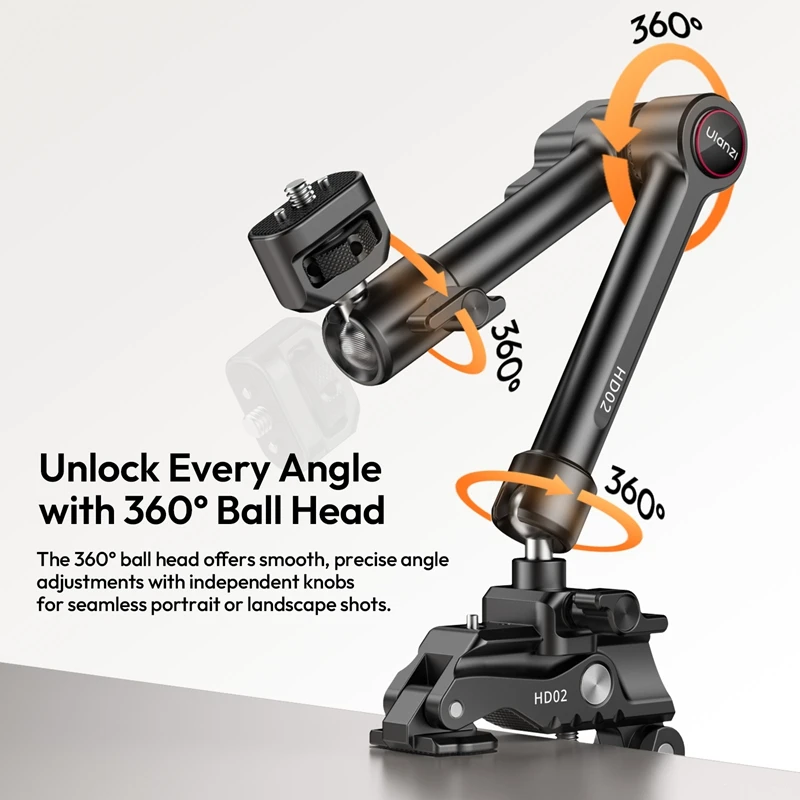 Ulanzi Kit de brazo mágico de 10 pulgadas HD02 con zapata fría con tornillo súper abrazadera de 1/4" 360 °   Cabeza de bola ajustable para soporte de cámara de montaje de monitor - imagen 4