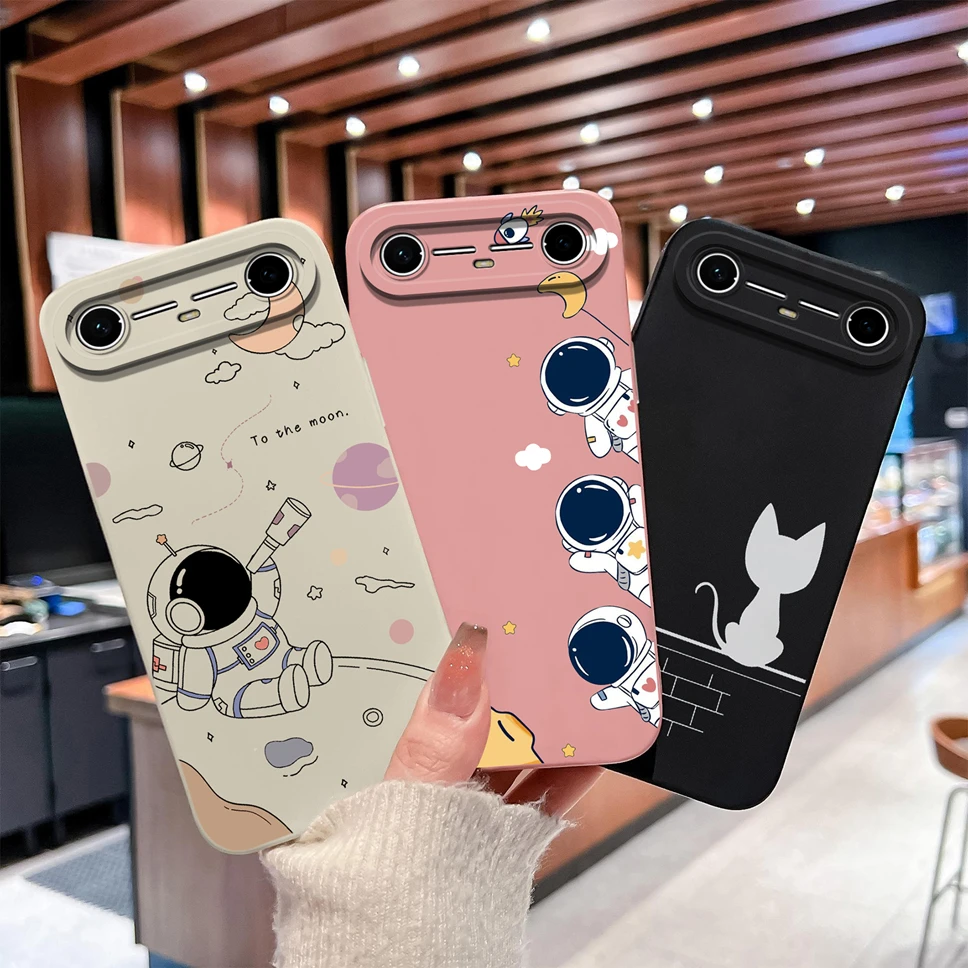 Para Tecno Spark Slim/Tecno Pova Funda de teléfono delgada encantador astronauta dibujos animados suave silicona líquida protección completa Funda a prueba de golpes