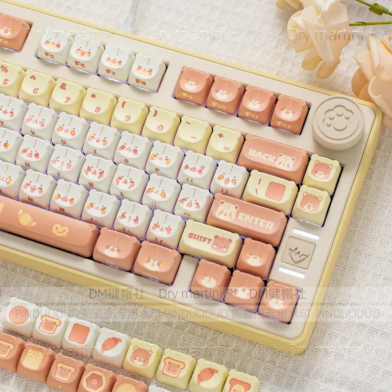 Teclas con tema de osito, juego de teclas bonitas, tapa de tecla PBT, regalo personalizado, tapa de teclado mecánico de sublimación EAO - imagen 4
