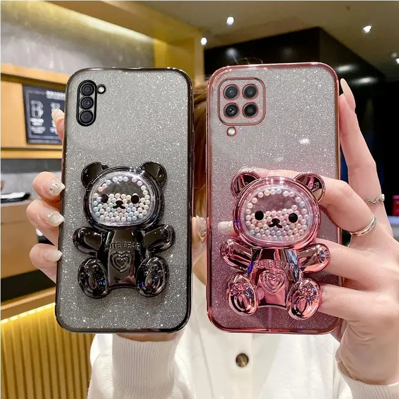 Funda chapada con purpurina para Samsung Galaxy, soporte de oso lindo, 6D, M13, M14, M54, M23, M30S, M53, M52, M51, M33, M12, F13, F23 - imagen 2