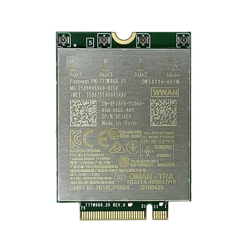 Foxconn T77W968 DW5821e-eSIM LTE Cat16 M.2 4G Módulo para Dell Latitude 7400 7400 2 en 1 5424 5420 Robusto 7424 Robusto extremo