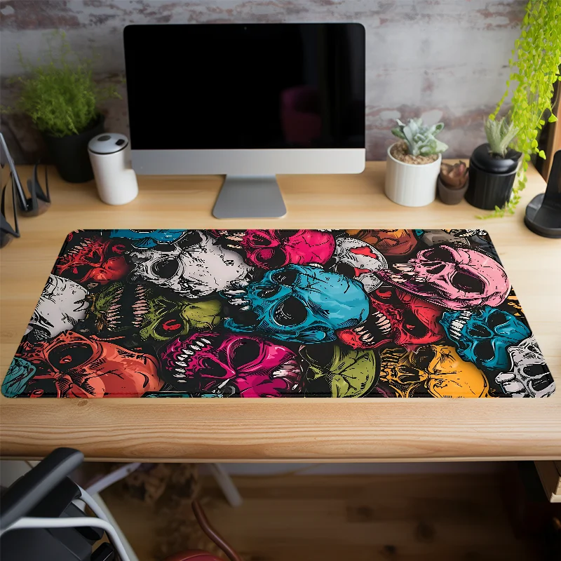 Alfombrilla de ratón colorida con calavera de terror Hippie, alfombrilla de escritorio grande de 900x400, accesorios de goma antideslizantes para juegos, alfombrilla de ratón de regalo para oficina y trabajo - imagen 5