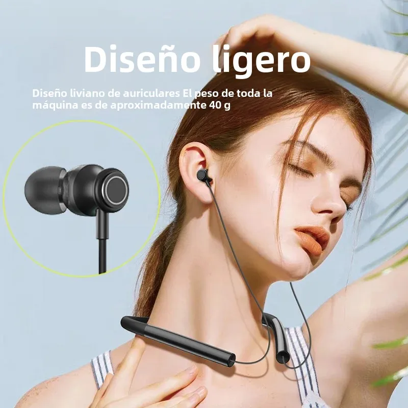 Auriculares inalámbricos con banda para el cuello, cascos Bluetooth con micrófono, tiempo de uso prolongado para deportes, cancelación de ruido magnética - imagen 4