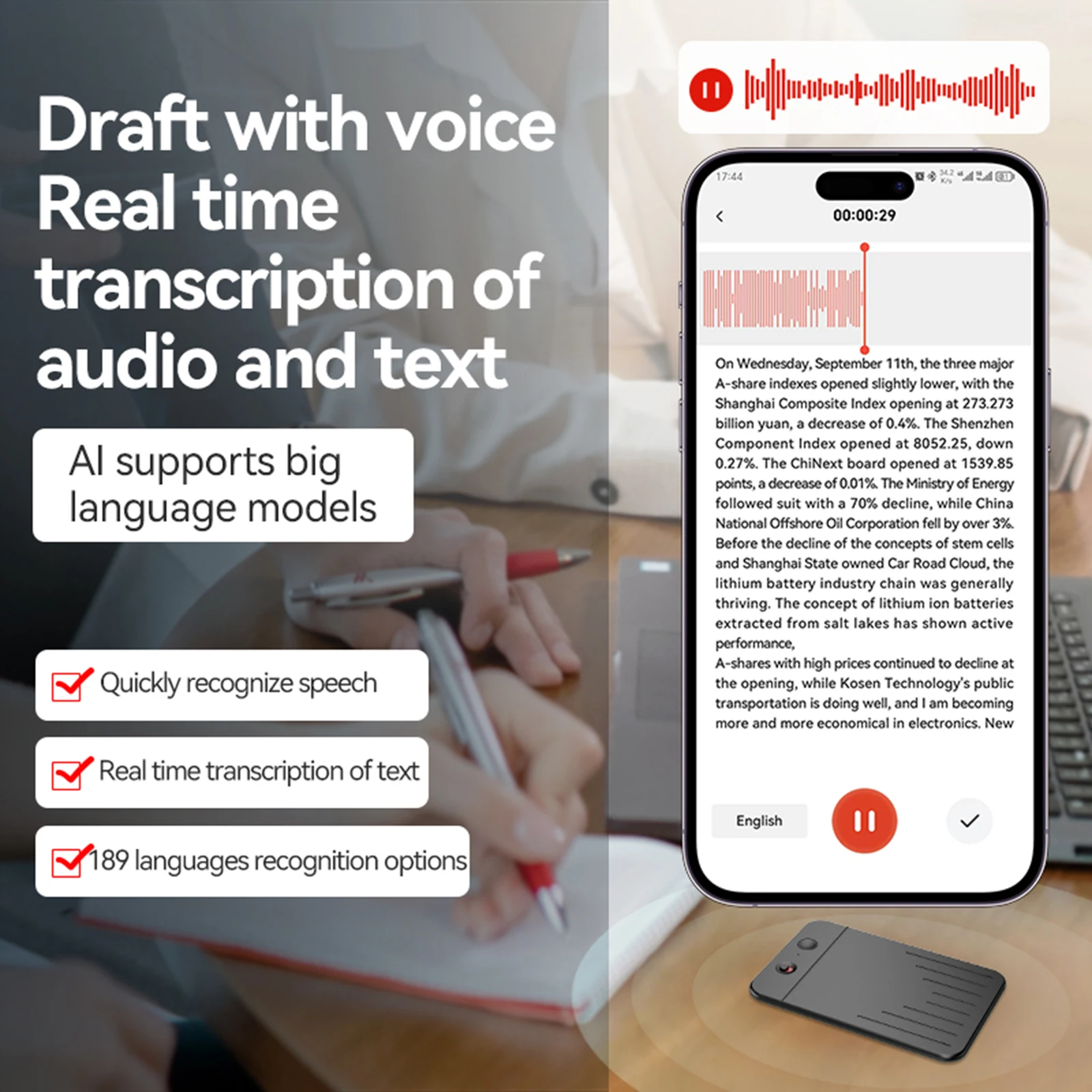Grabadora de voz A3 ChatGPT-4 AI, aplicación de Audio, grabación de llamadas telefónicas, transcripción, dispositivo traductor de conversión de voz a texto - imagen 3