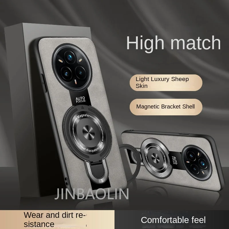 Nueva funda de teléfono con soporte de adsorción magnética para realme 14 Pro plus piel de oveja anticaída realme 14 Pro lite 13 gt7 funda protectora