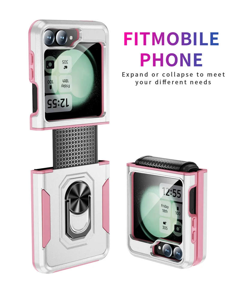 Funda de teléfono con soporte de anillo de carcasa dura de plástico para Samsung Galaxy Z Flip 6 5 4 5G Flip6 Flip5 Armor cubierta protectora de bisagra a prueba de golpes - imagen 3