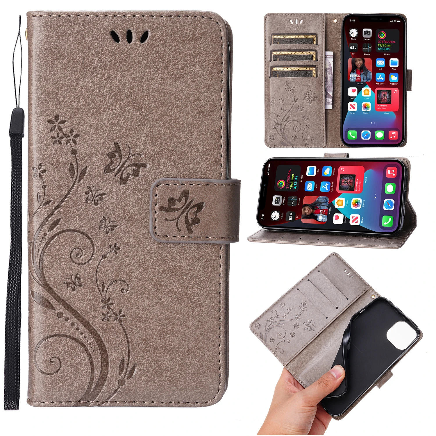 Para iPhone 11 XR Xs 8 7 6 Pro Max mini Plus Funda de cuero PU con relieve de mariposa pequeña - imagen 3