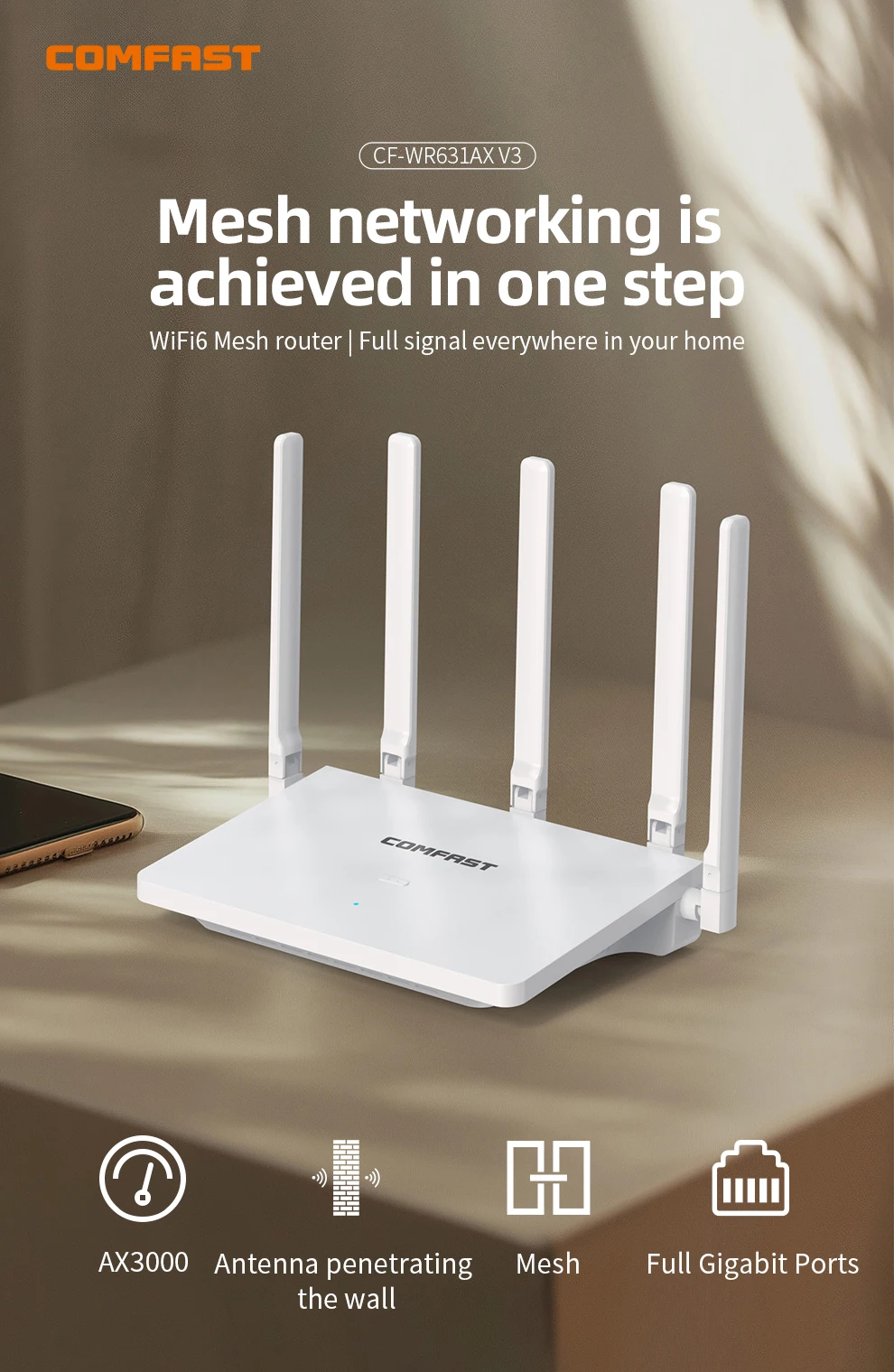 Comfast WiFi6 repetidor WiFi inalámbrico amplificador de señal Wifi extensor WiFi de doble banda 2,4G y 5GHz amplificador WiFi Gigabit enrutador WPS - imagen 3