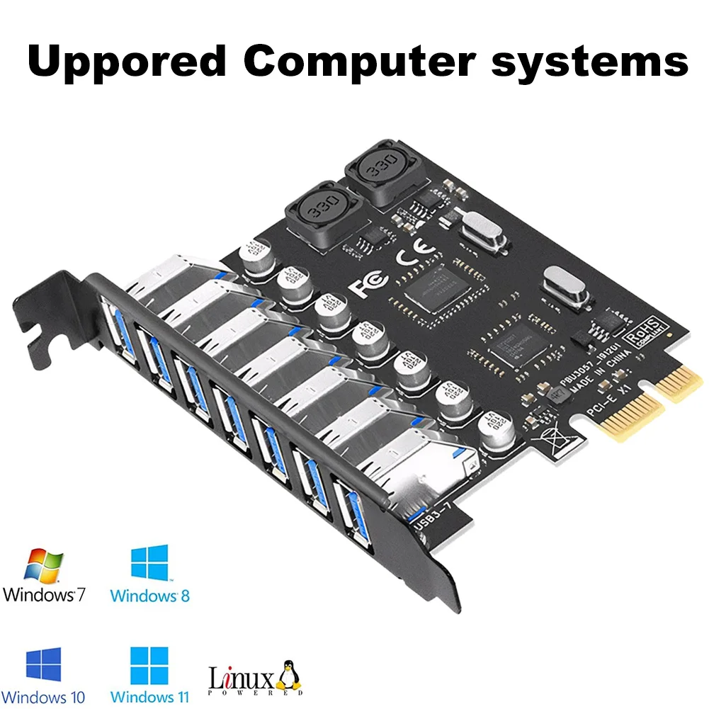 Adaptador de tarjeta de expansión USB 3,0 PCI-E, controlador de concentrador USB 3,0, 5Gbps, PCIe, 7 puertos, tarjeta elevadora para minería BTC para Chia Miner - imagen 3
