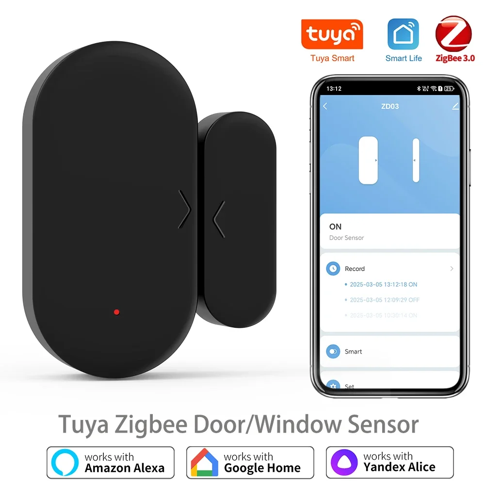 Seguridad para el hogar inteligente aplicación Smart Life Zigbee 3,0 Tuya Sensor de puerta Sensor de ventana Compatible con asistente de Google Alexa