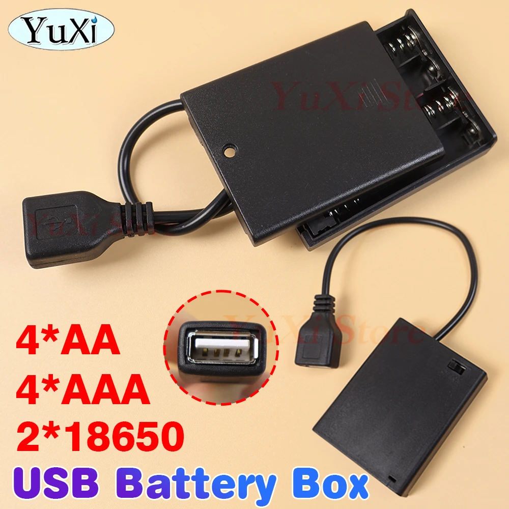 Caja de batería USB 4 AA/AAA para tira de luces LED de 5V, Mini fuente de alimentación USB, caja de batería con interruptor de encendido y apagado para soporte de batería 18650