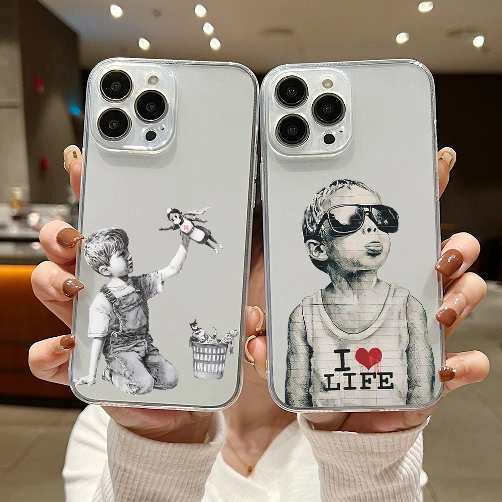 Funda transparente de artista de Graffiti Banksy para Samsung A73, A72, A71, A55, A52, A51, A50, A42, A35, A33, A32, A31, A30, A24, A23, A22, A13, A12, 5G - imagen 3