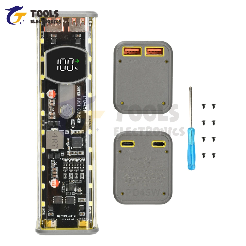 8*18650 DIY Power Bank Case PD 45W carga rápida carcasa de almacenamiento de batería transparente sin batería - imagen 5