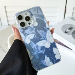 Funda Silicona iPhone 16 Pro Max – Gradiente Mariposa Azul Pareja