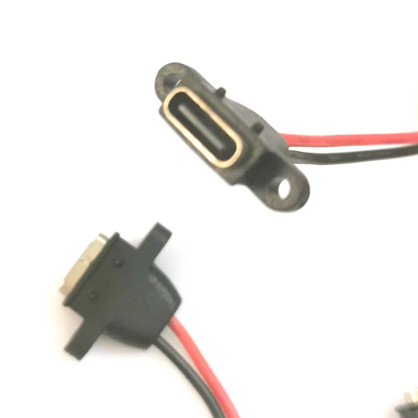 Conector USB 3,1 tipo C, cable de soldadura SMD SMT de 2 pines, enchufe hembra impermeable, anillo de goma, puerto de carga rápida de alta corriente
