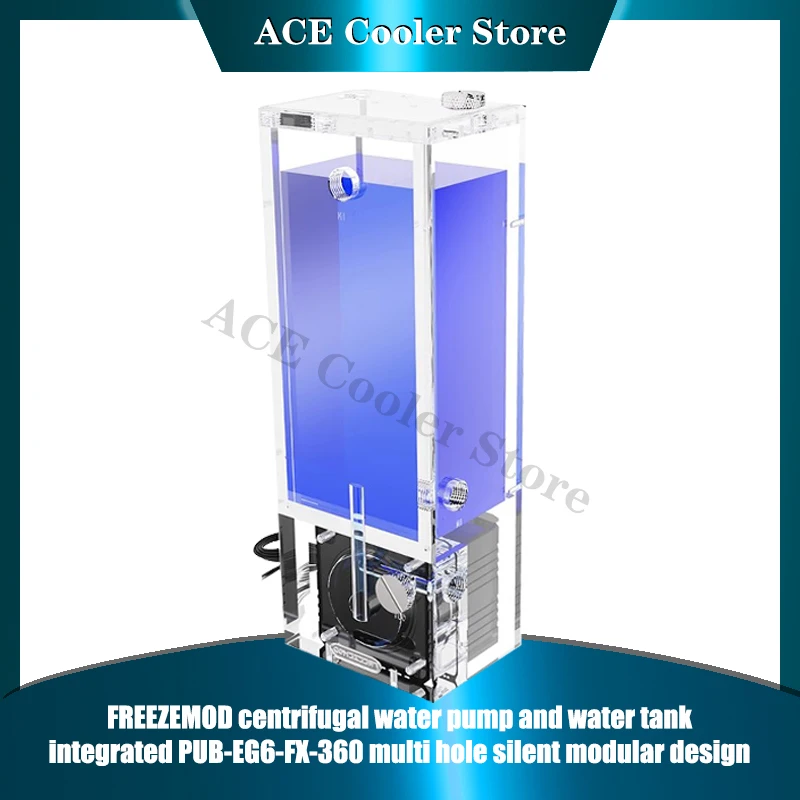 FREEZEMOD Bomba de caja AIO Depósito de forma cuadrada, Núcleo de bomba centrífuga de 650 L/H/Diseño modular silencioso, 600 ML PUB-EG6-FX-360